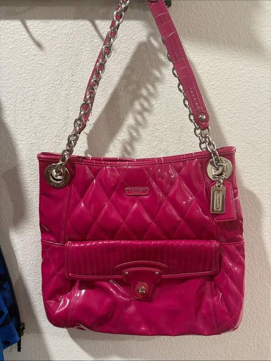 Coach Handbags - Coach Quilted Patent Shoulder Bag in Bright Pink with Silver Hardware